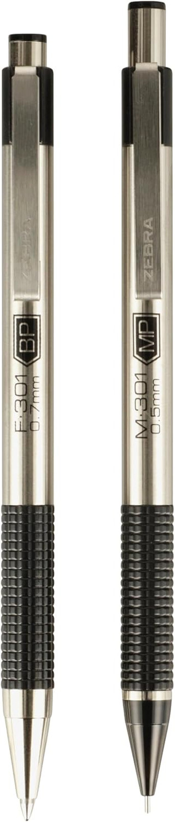 Zebra Pen Stainless Steel Writing Set, M-301 Mechanical Pencil and F-301 0.7Mm B