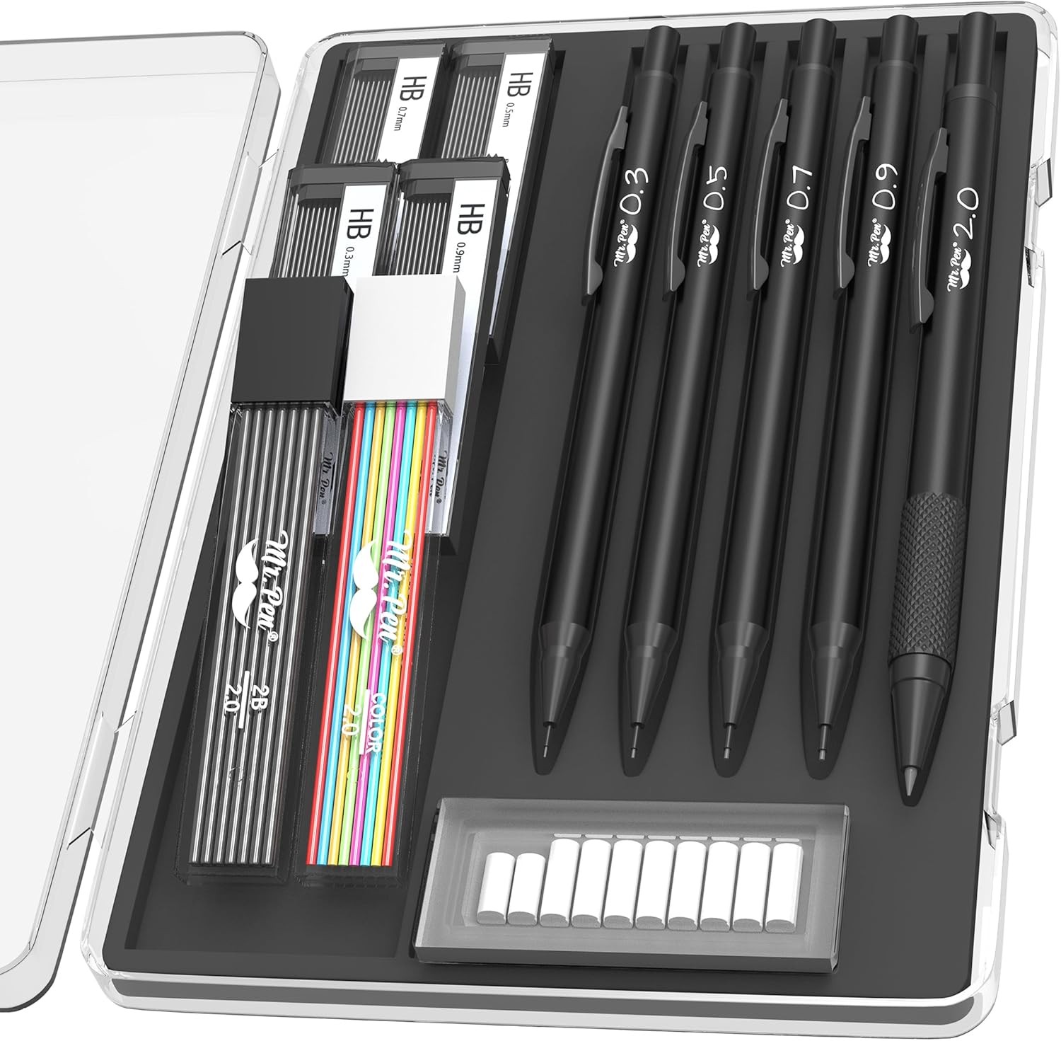 Mr. Pen- Metal Mechanical Pencil Set with Lead and Eraser Refills, 5 Sizes