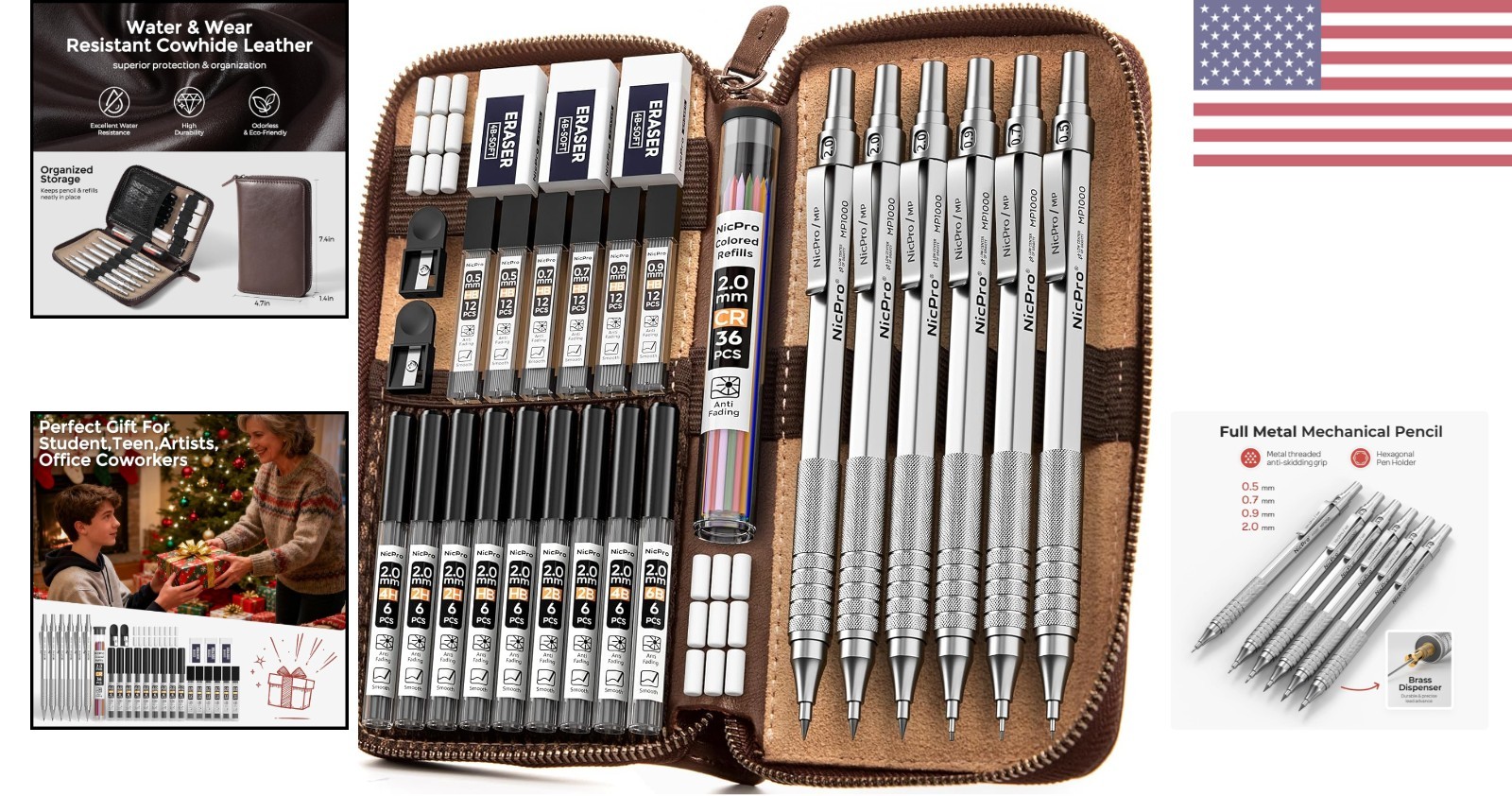 30PCS Fine Point Mechanical Pencil Set in Leather for Professionals & Students