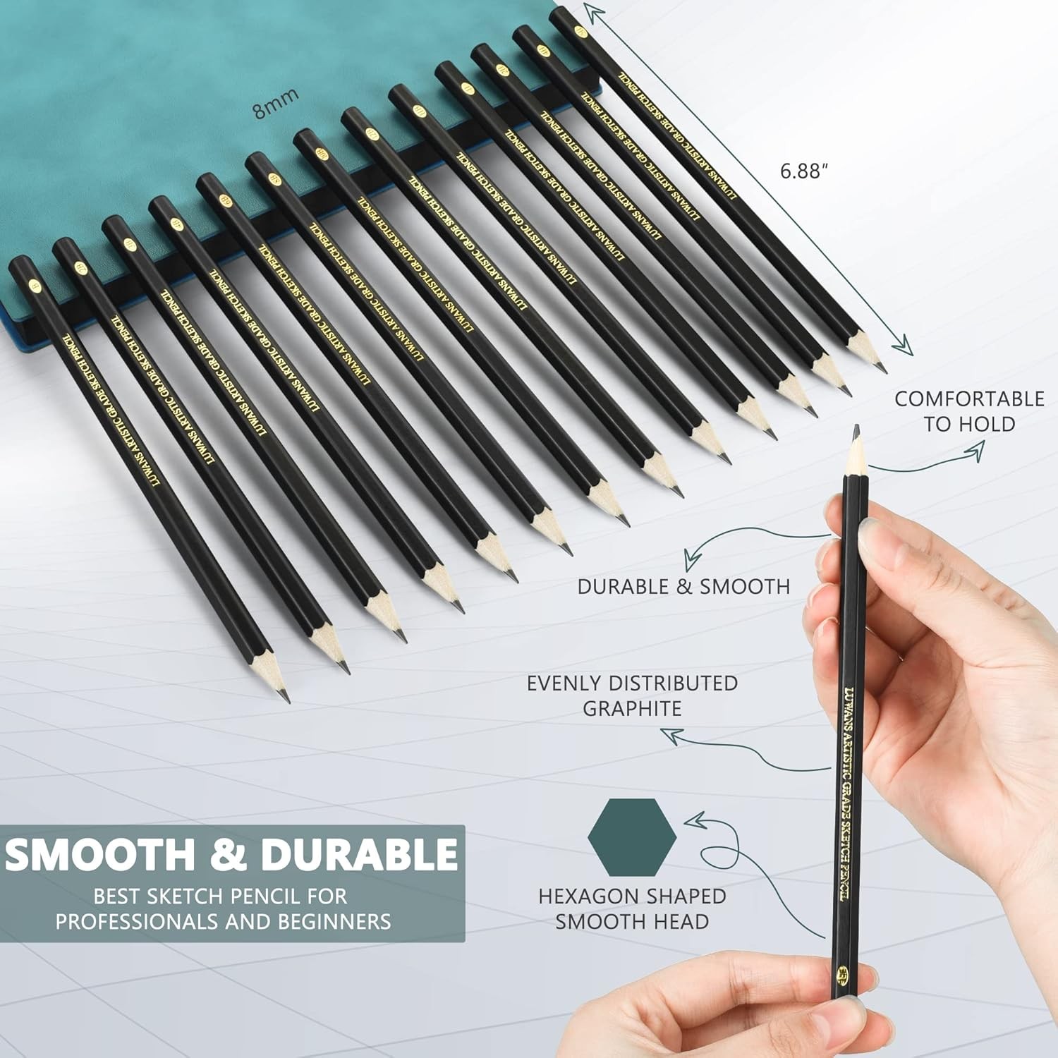 Drawing Pencils Set of 14 (B – 12B) Sketching 14 Count (Pack 1), Black