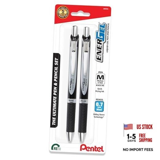 EnerGel RTX Gel Pen and EnerGize Mechanical Pencil Set, (0.7mm), Black