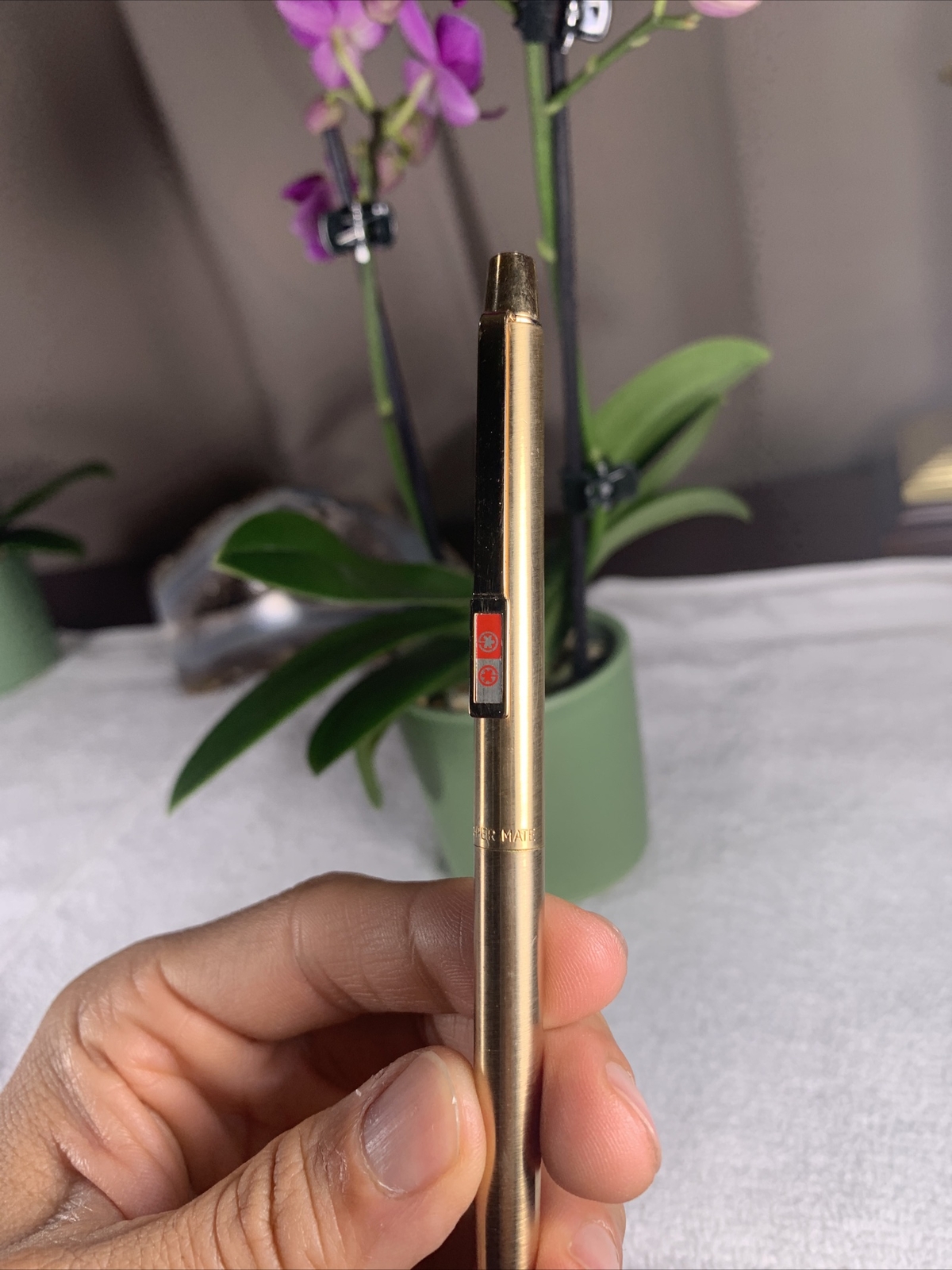 Vintage Gold Plated PAPERMATE twist Mechanical Pencil RARE Red Maple Leaf