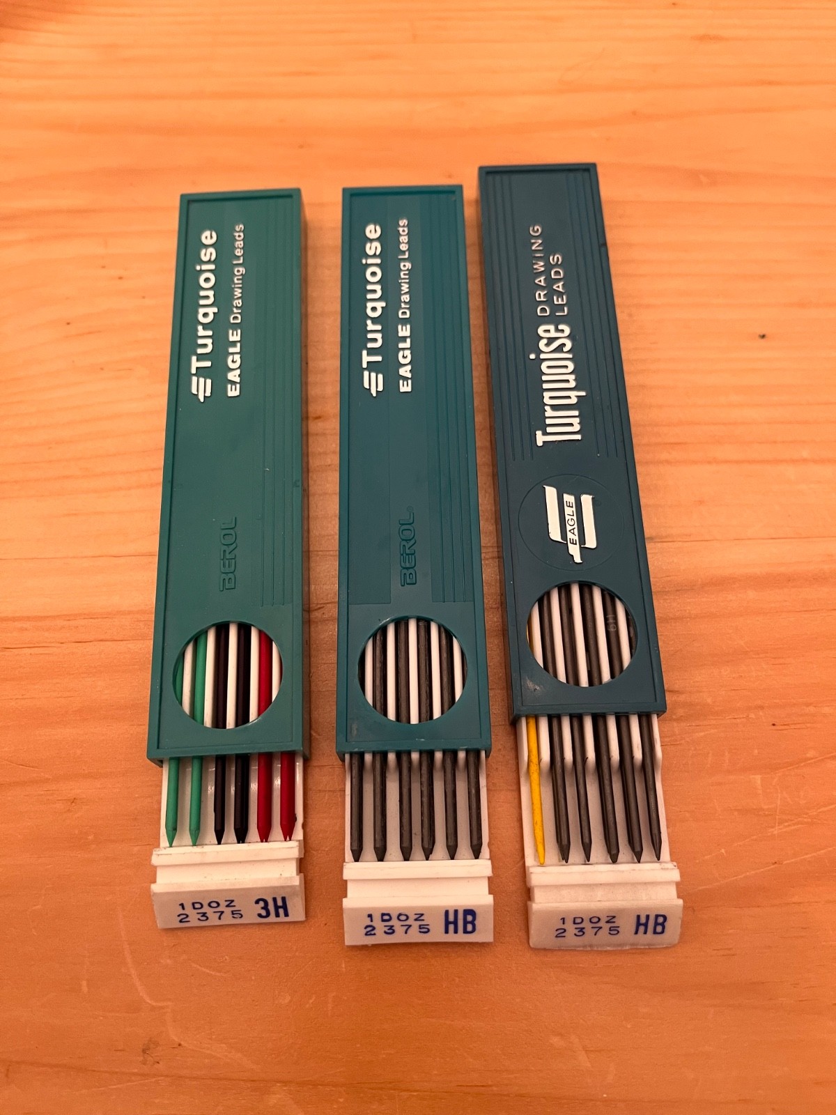 Lot of 3 Vintage Berol/Eagle Turquoise Drawing Leads Variety 3H, HB, HB – READ