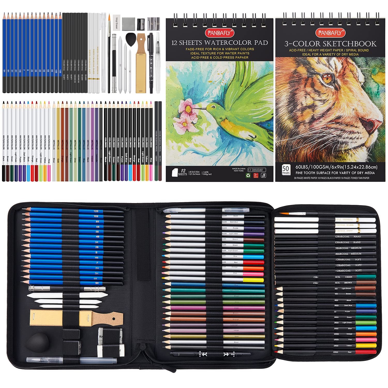 PANDAFLY 80 Drawing Sketching Kit Set – 80 Piece Set, 80 Pack – multicolour