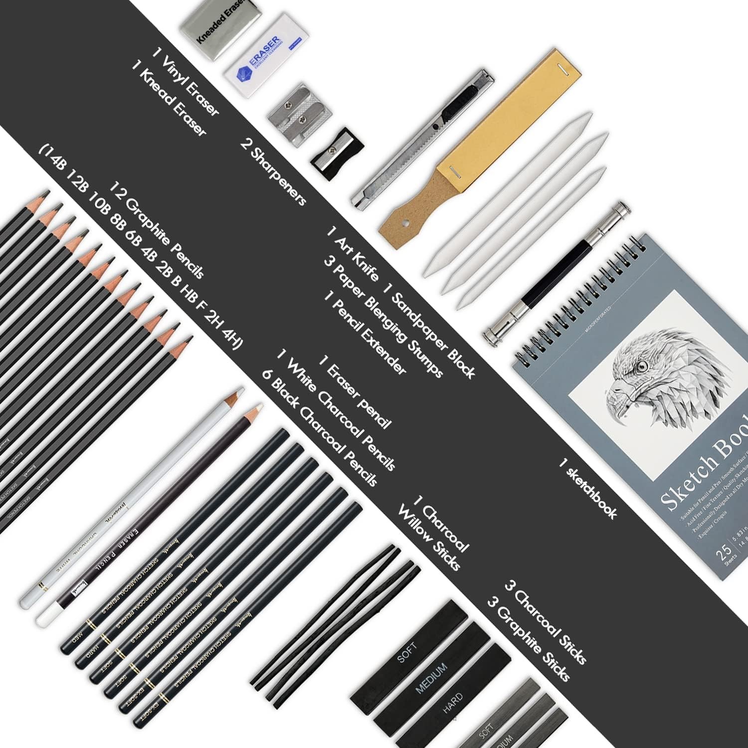 42 Pack Drawing Set Sketching Kit, Pro Art Sketch Supplies with Black