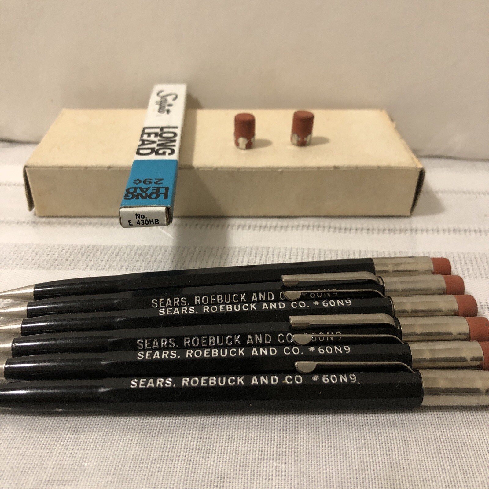 Scripto #60N9 Mechanical Pencils Vintage X6 Black * Pack Long Lead+ 2 Erasers￼