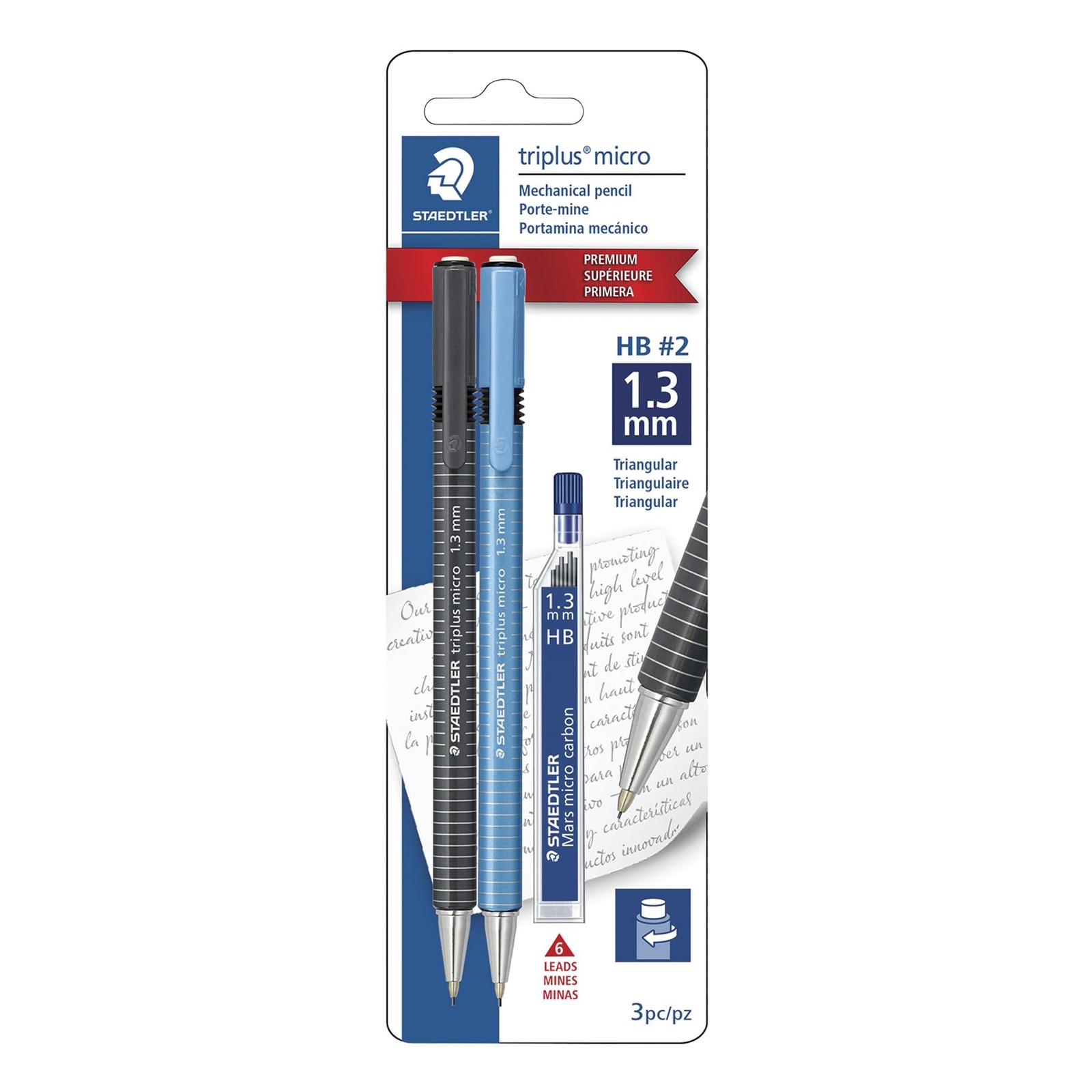 STAEDTLER Triplus Micro Mechanical Pencils, 1.3mm #2 3 Piece Set, Graphite