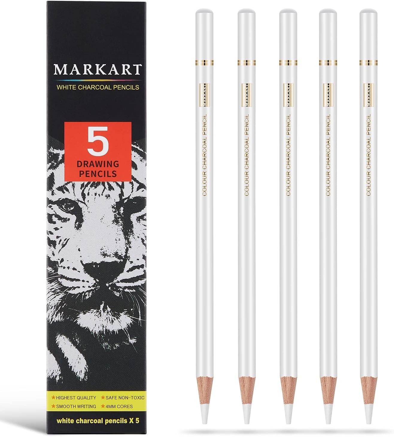 MARKART Professional White Charcoal Pencils Set, 5 5 Count (Pack of 1),
