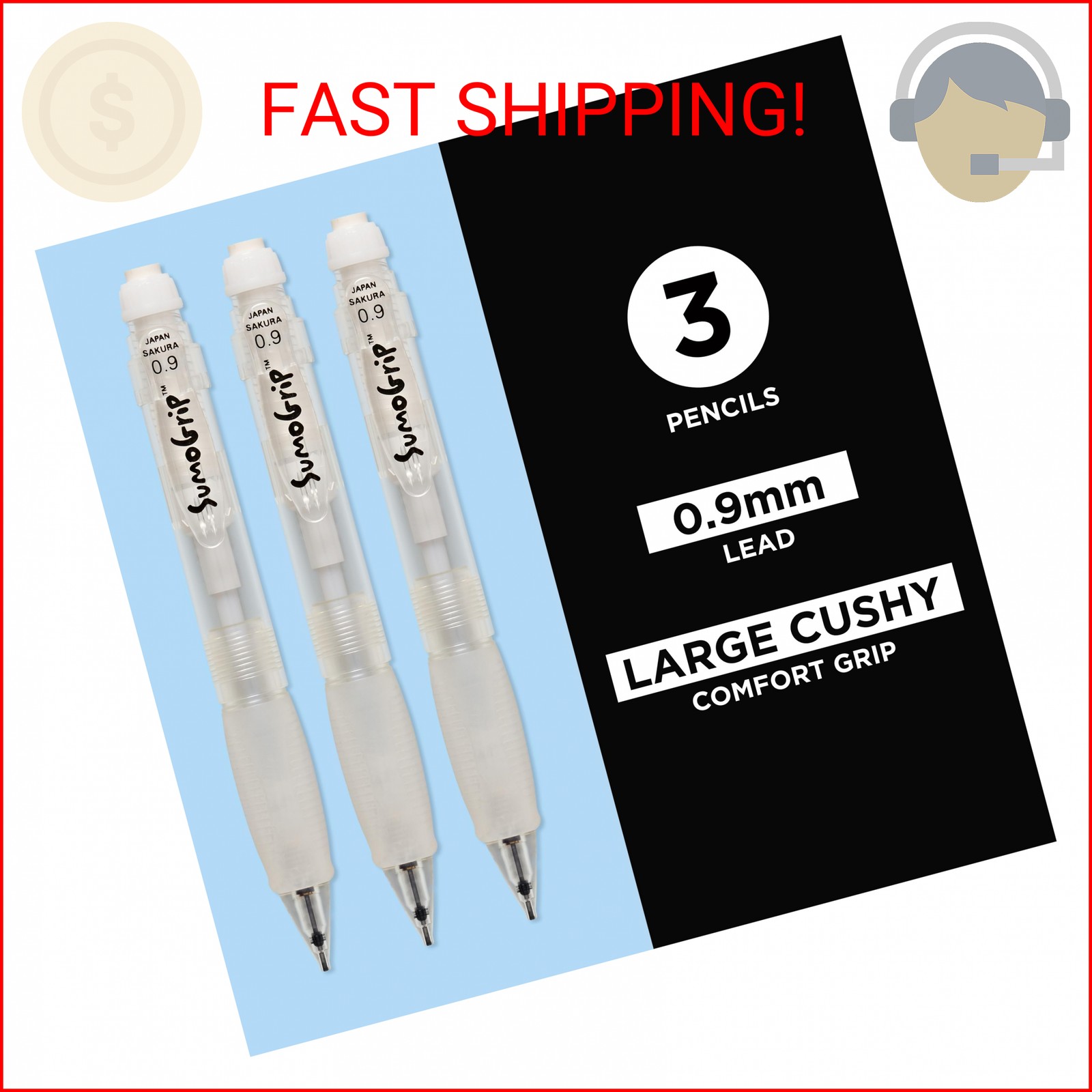SAKURA SumoGrip Pencil with Comfort Grip – 0.9 mm Ergonomic Mechanical Pencil –