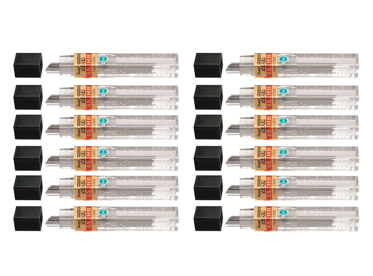Pentel Super Hi Polymer 0.5mm Mechanical Pencil Leads Pack of 12 Black