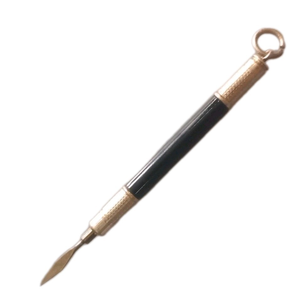 Rare Victorian Twist Propelling Dip Pen Ebonite Gold Filled Chatelaine