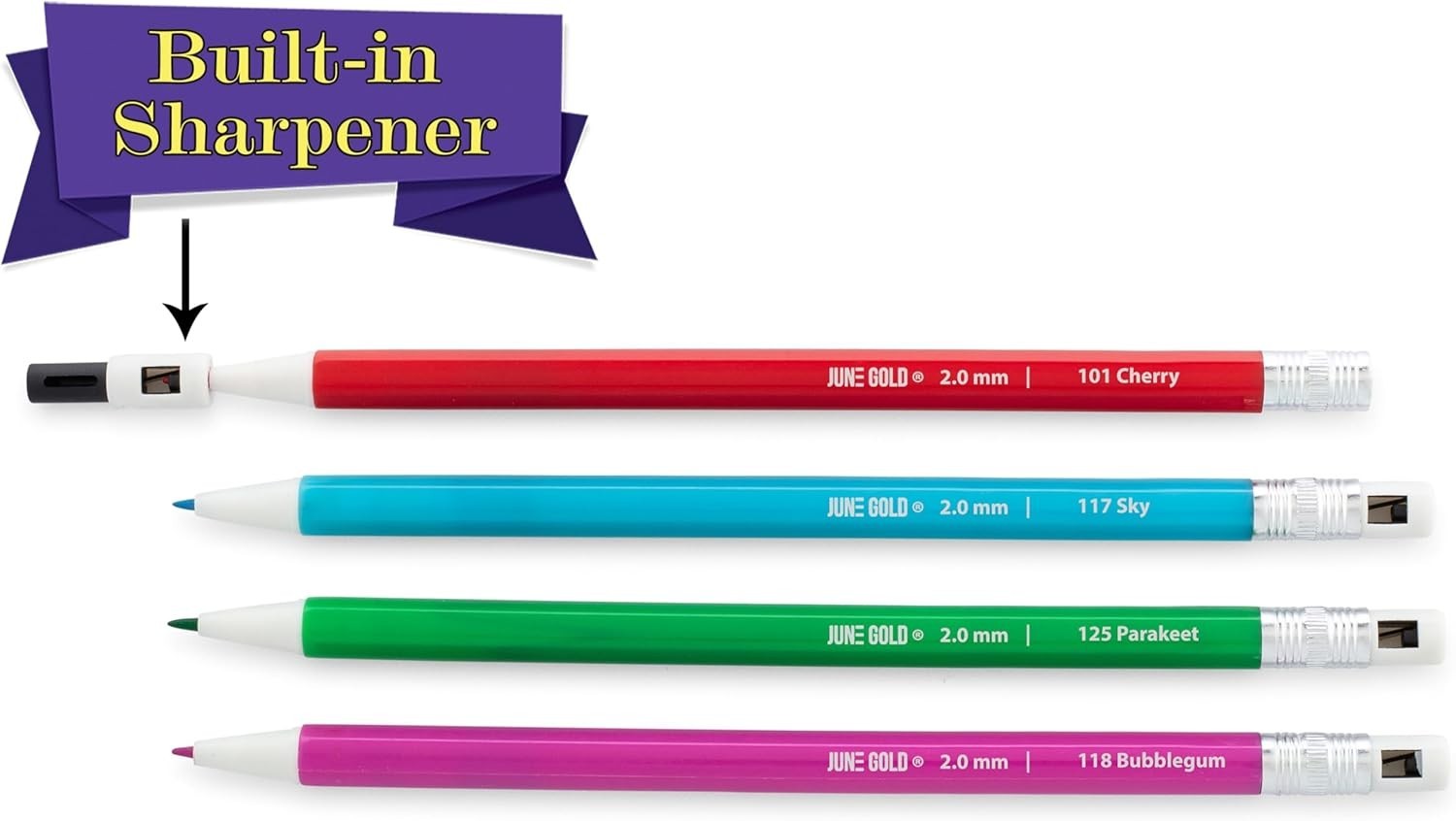 June Gold 36 Assorted Colored 2.0 mm Mechanical Pencils with 36 Unique Color Lea