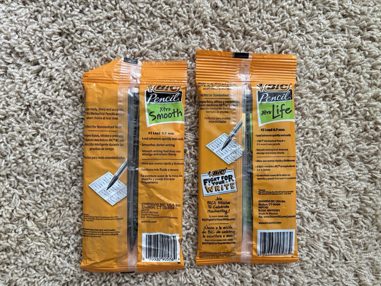 BIC Xtra Smooth Xtra Life Mechanical Pencils .7 mm 2 Packs of 10 Erases Clean