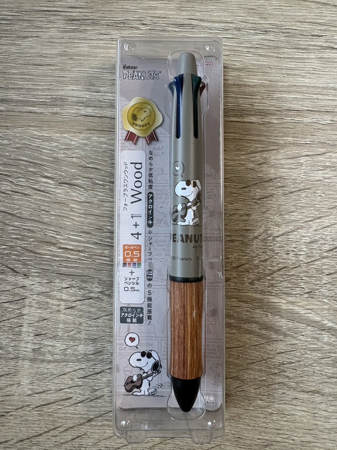 2pcs Set Snoopy DelGuard 0.5mm Mechanical Pencil & Multi Pen Wood Grip Japan