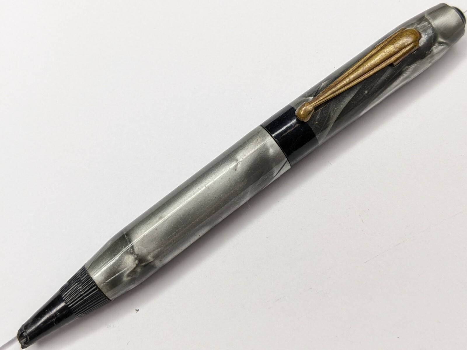 c1950s Mini Gray Marble Plastic Mechanical Pencil 3.75″ Bullet PARTS REPAIR G29