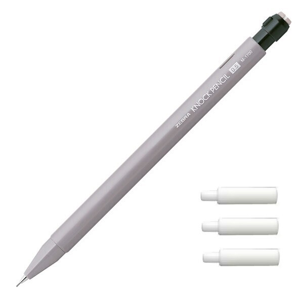 Zebra Mechanical Pencil Knock Penci M-1700 0.5 mm Gray with 3 Refills Eraser