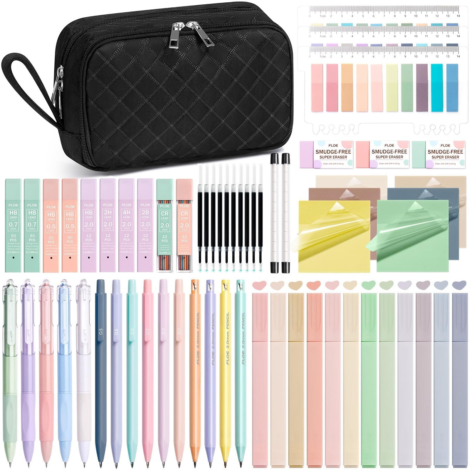 62 PCS Aesthetic School Supplies Kit Cute Pencil Case Pastel Highlighters Pens