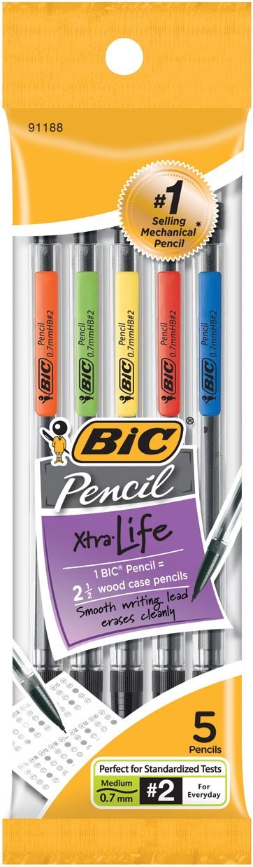 BIC Mechanical Pencil, Medium Point, 5 Count (Pack of 1), Green, Blue, Red