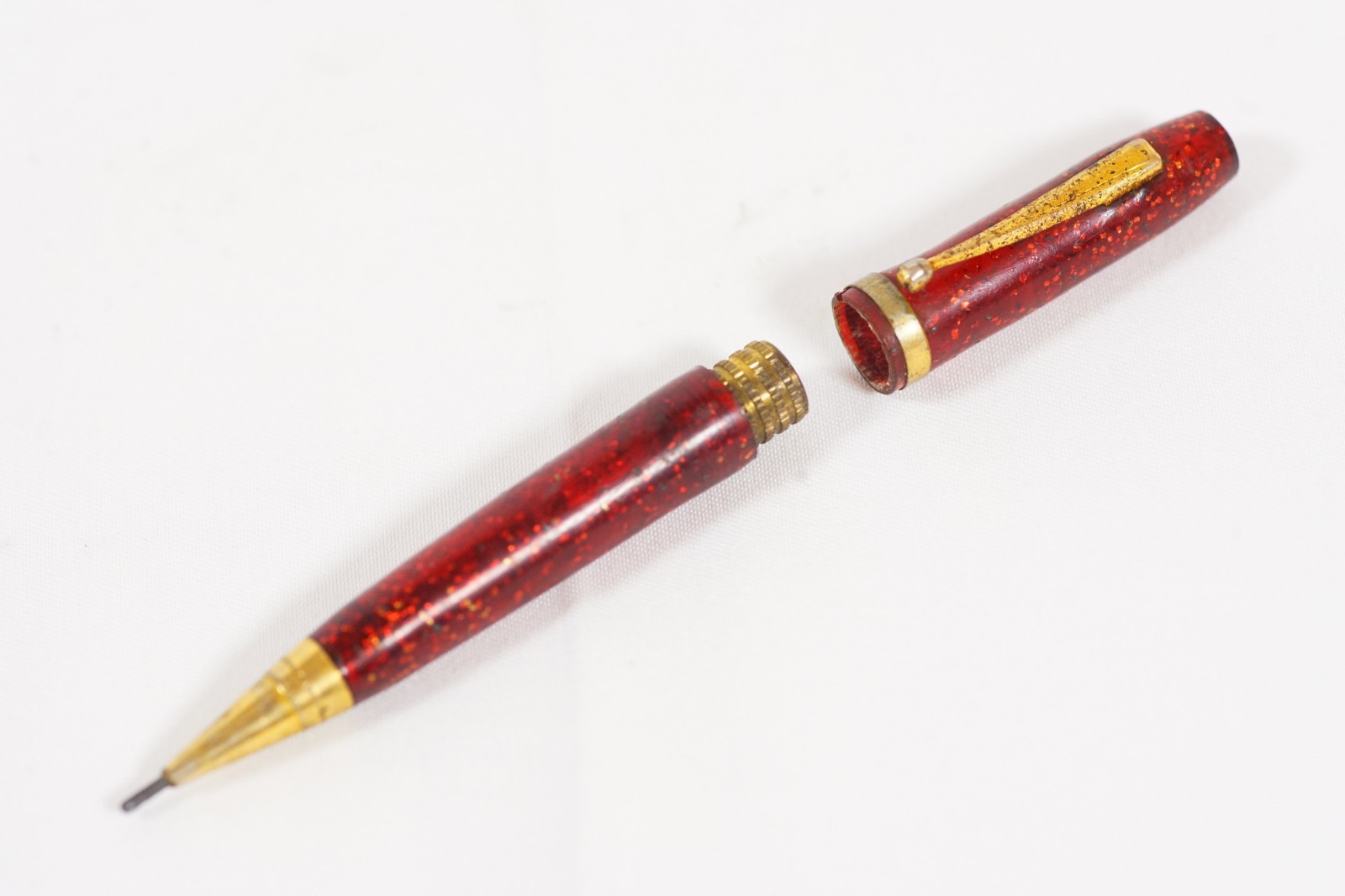 Pocket Mechanical Pencil Red Speckled Celluloid Pencil