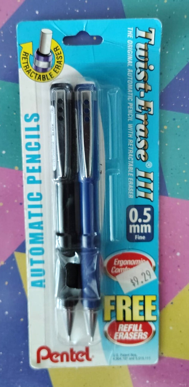 New Pentel Twist-Erase III 0.5 Mm 2 Blue Black Mechanical Lead Pencils Japan