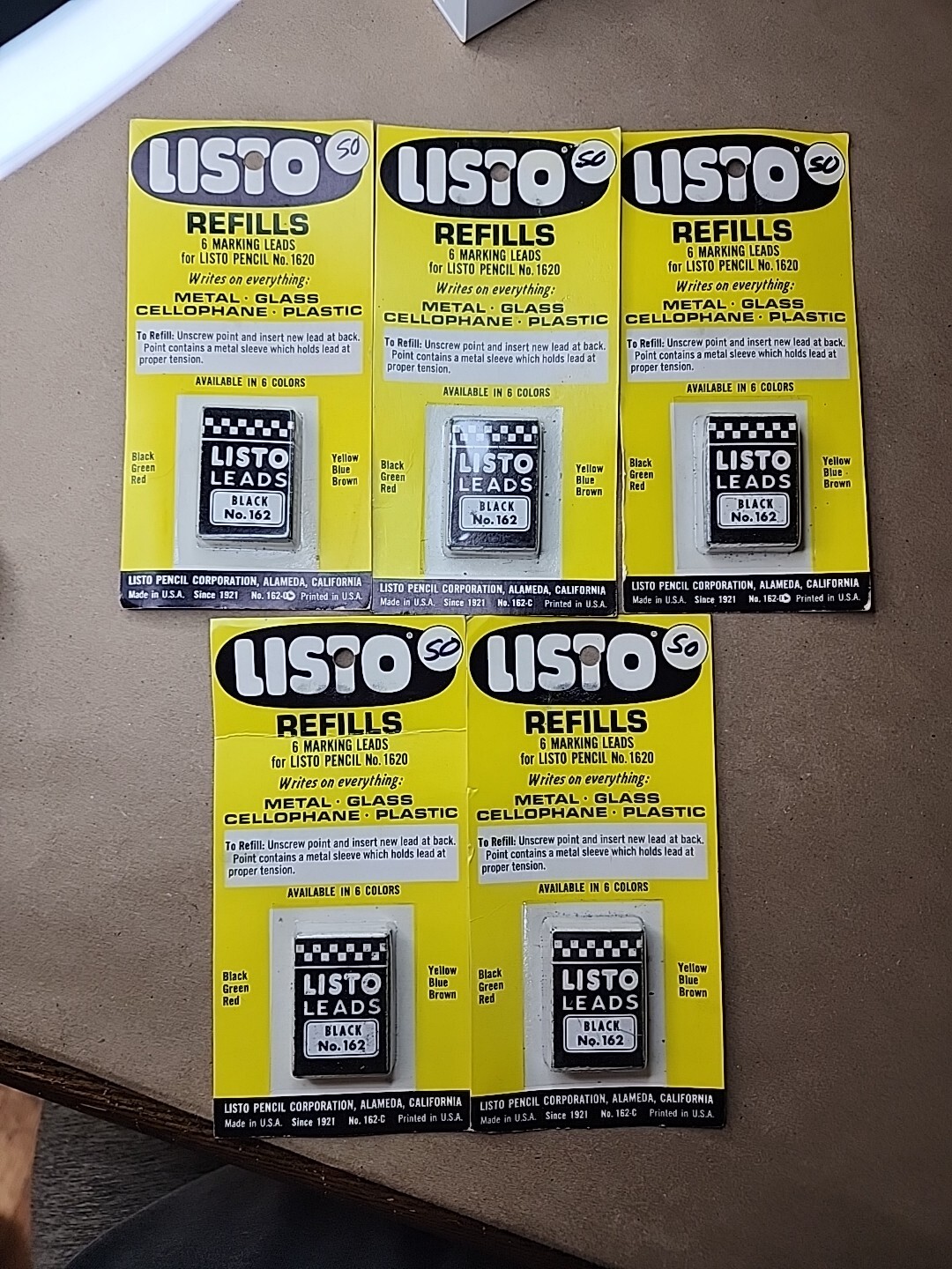 5 pks Vintage Listo Leads Black Grease 162c Made USA Cali NO UPC NOS Fits 1620