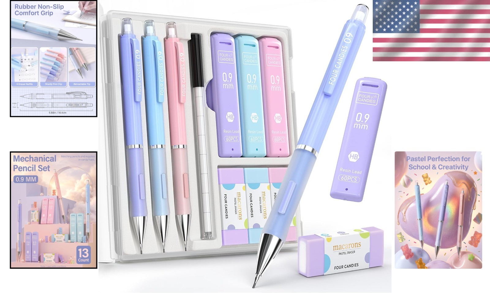 Complete 0.9mm Mechanical Pencil Set – 3 Pack with 360 Leads & 9 Refills