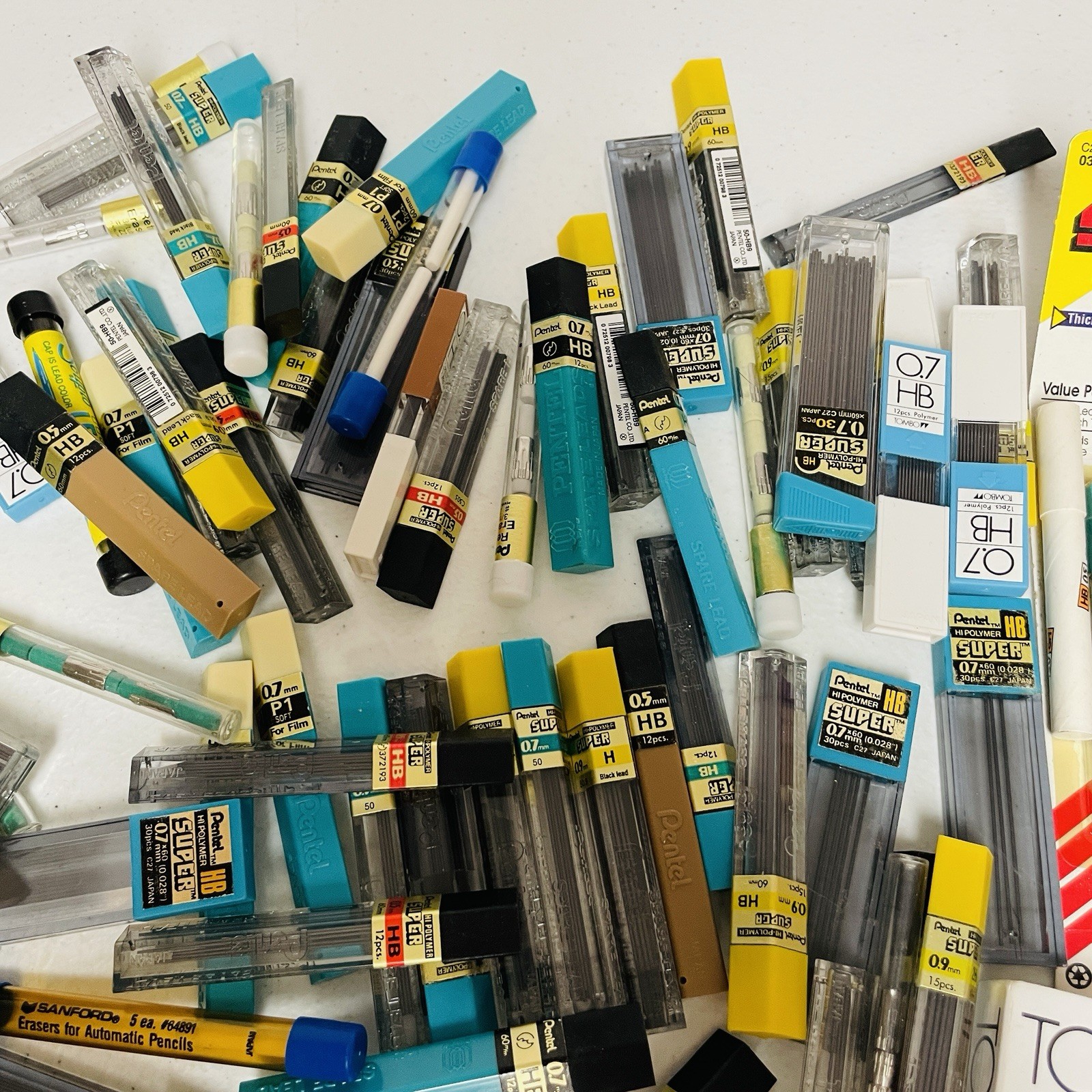 Huge Lot Pencil Leads Refill Hi Polymer Pentel & Erasers Super Mixed
