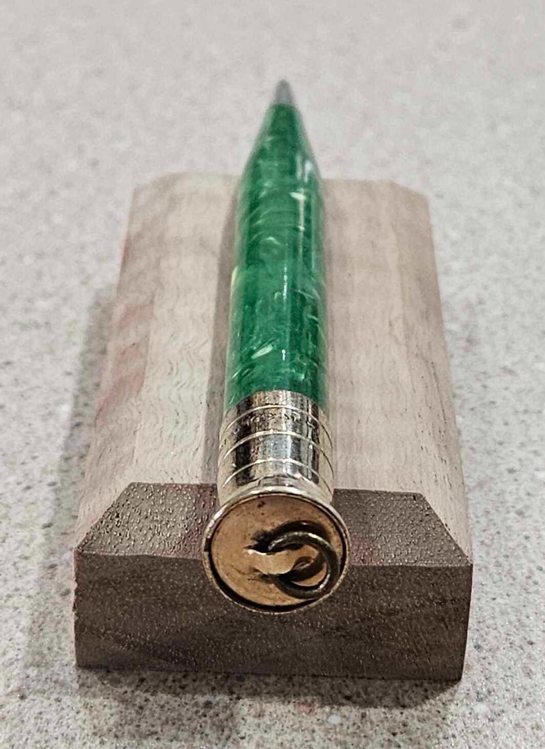 Vintage 14k Gold Filled Green Marble Vest Pendant Mechanical Pencil- Not Working