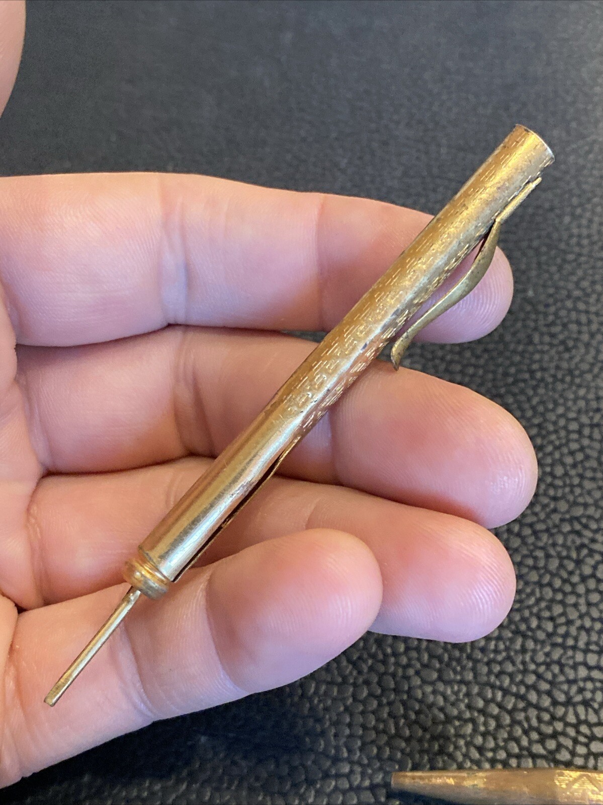 2 Early Telescoping Collapsible Fancy Gold Filled Mechanical Pocket Pencil AS IS