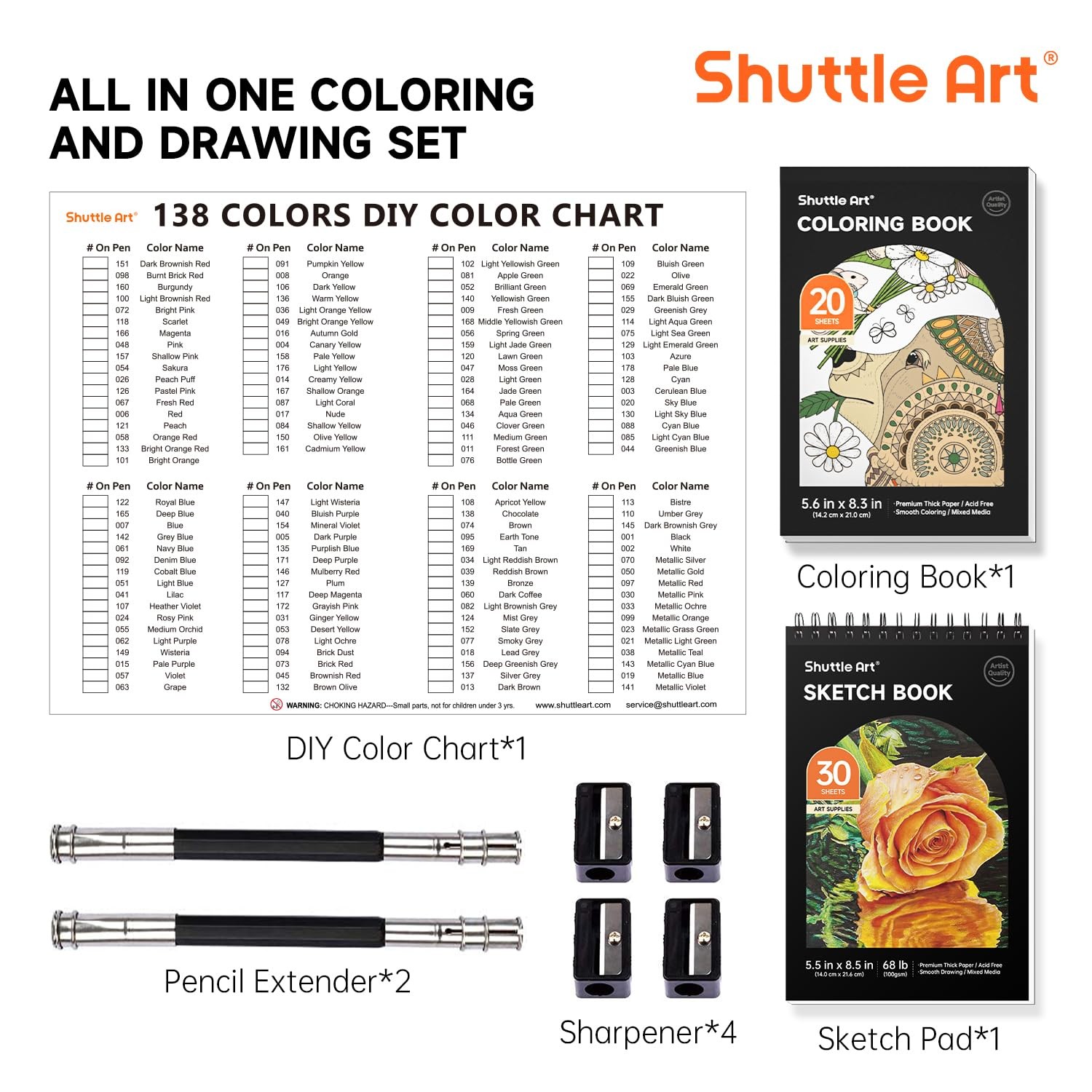 Shuttle Art 138 Colored Pencils for Adults, 1 Count (Pack of 1), 138 Colors