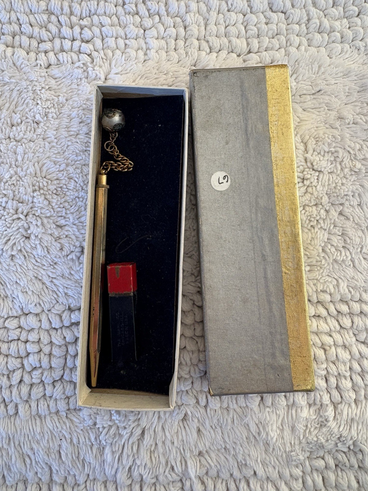 Vintage yellow gold-filled ring-top travel pencil. With Box And Refills