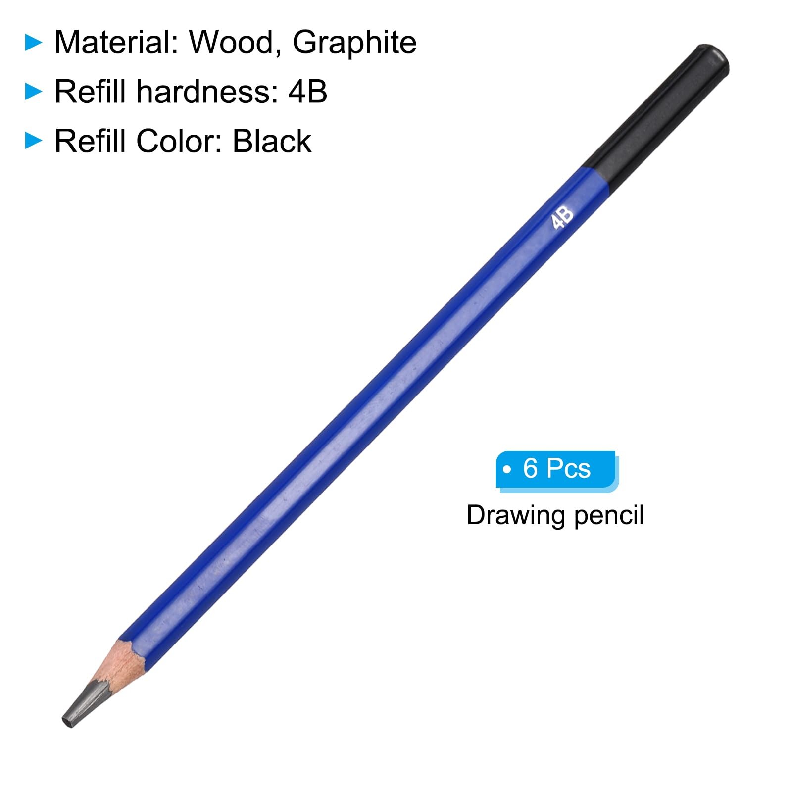 PATIKIL 4B Drawing Pencils, 6PCS Sketch 1 Count (Pack of 1), Blue Black