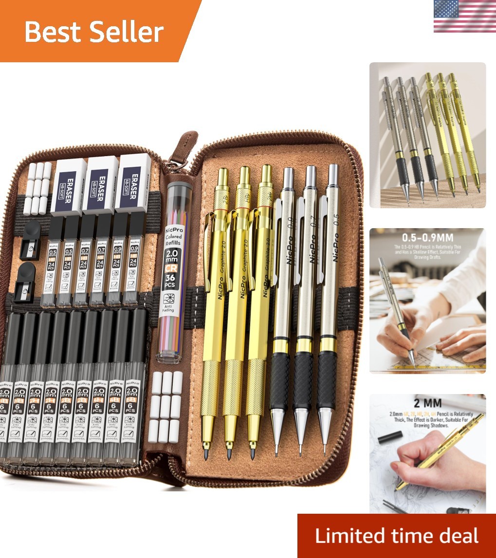 Nicpro 30PCS Art Mechanical Pencil Set in Leather Case, Metal Drafting Pencil