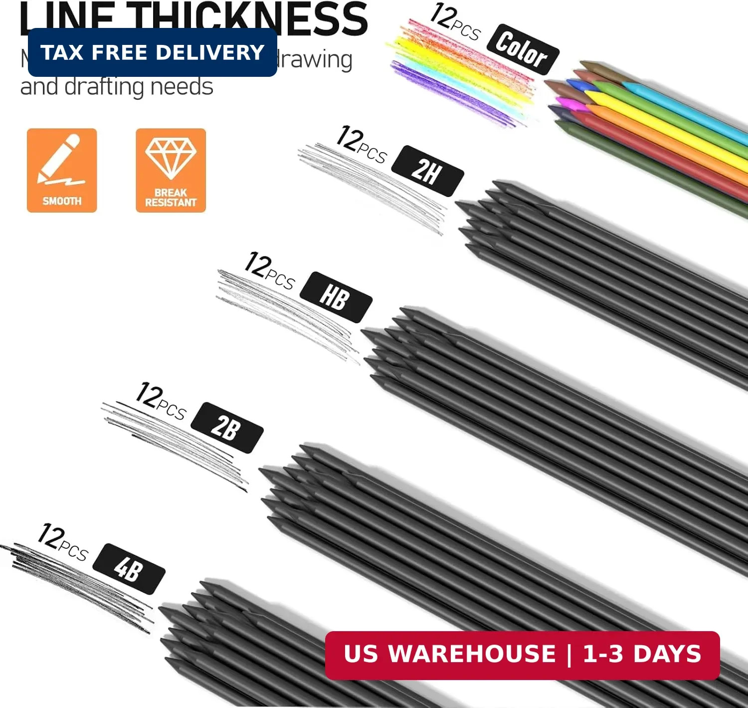 Four Candies 2MM Mechanical Pencil Set with case, Artist Led Pencil Metal Lead H