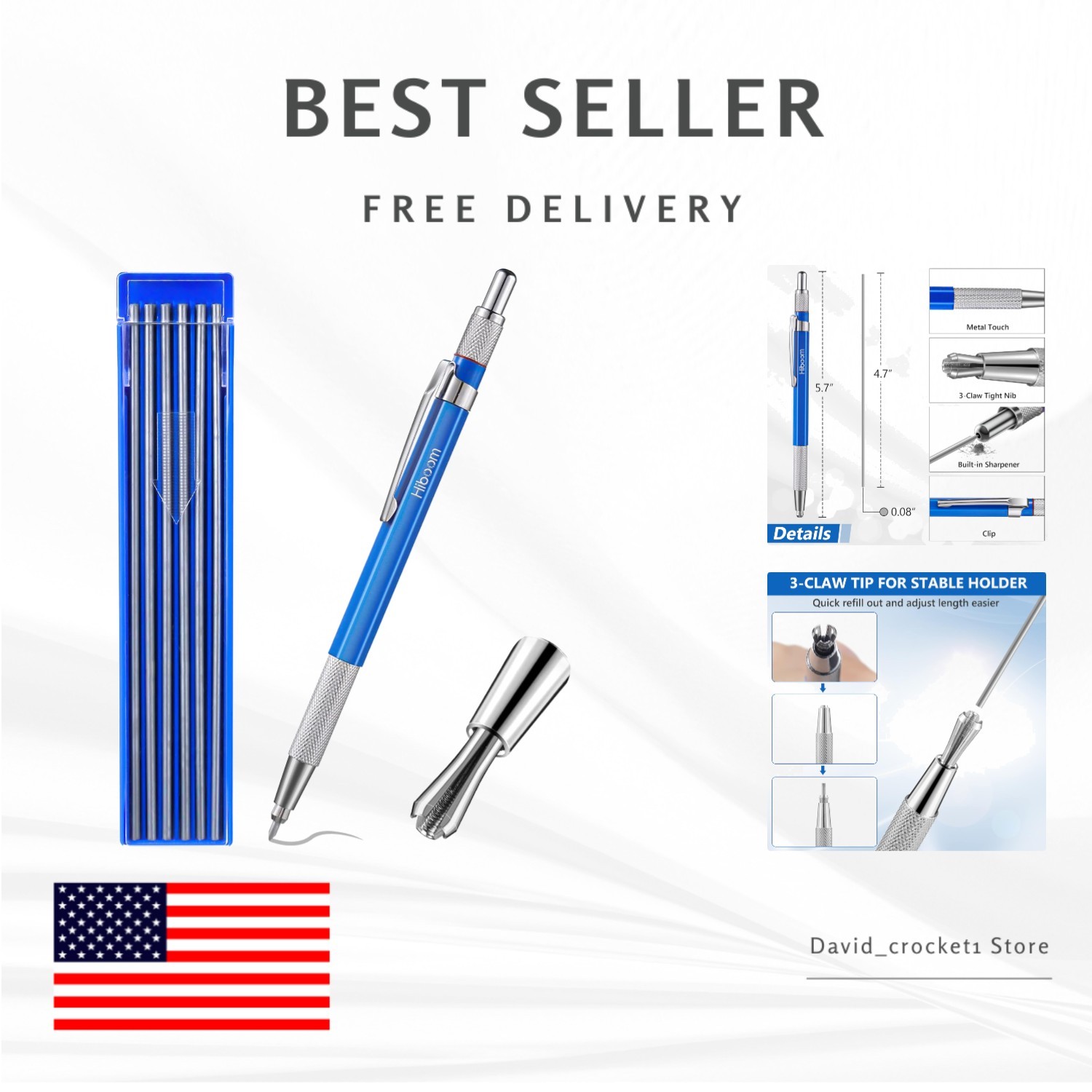 2mm Silver Mechanical Pencil for Welders – Refillable with Sharpener Included