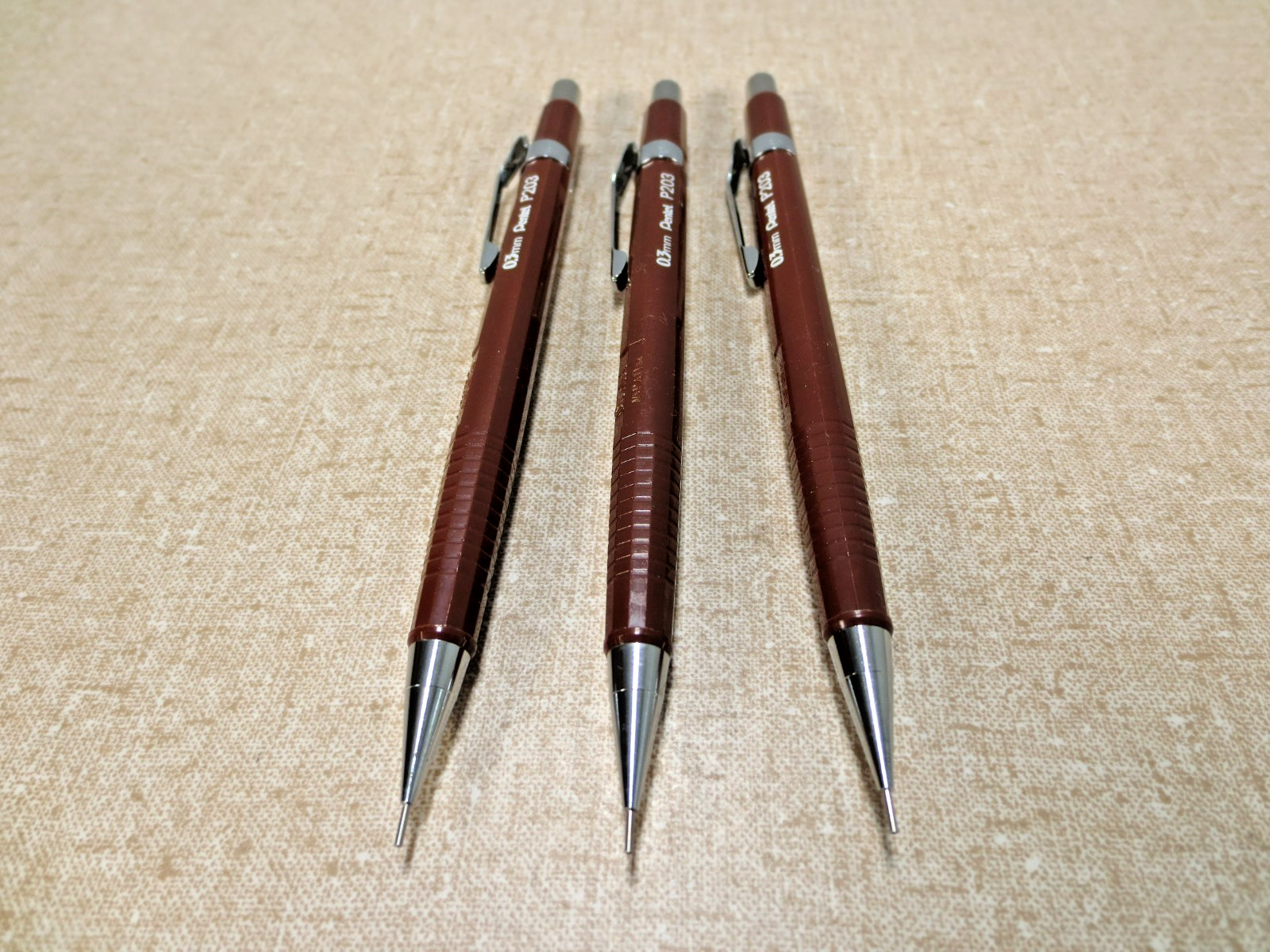 Three Vintage Pentel P203 0.3 mm Mechanical Pencils Brown Japan Tested