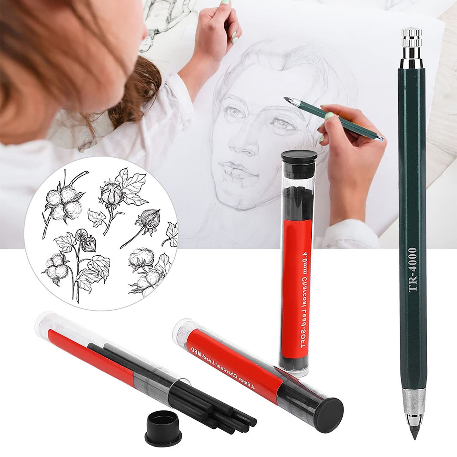 4mm Lead Holder Mechanical Clutch Pencil Charcoal Core Art Sketching Marking