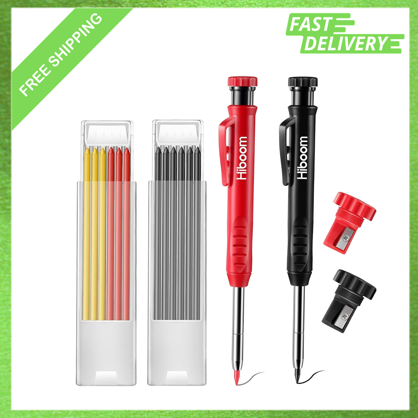 Carpenter Mechanical Pencil Long Nosed Deep Hole with Refill Pack of 2 Black Red