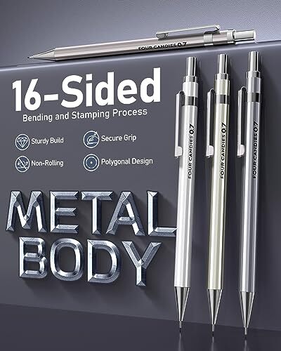 0.7mm Mechanical Pencil Set with Case – 4PCS Metal Mechanical Pencils, 8 0.7MM