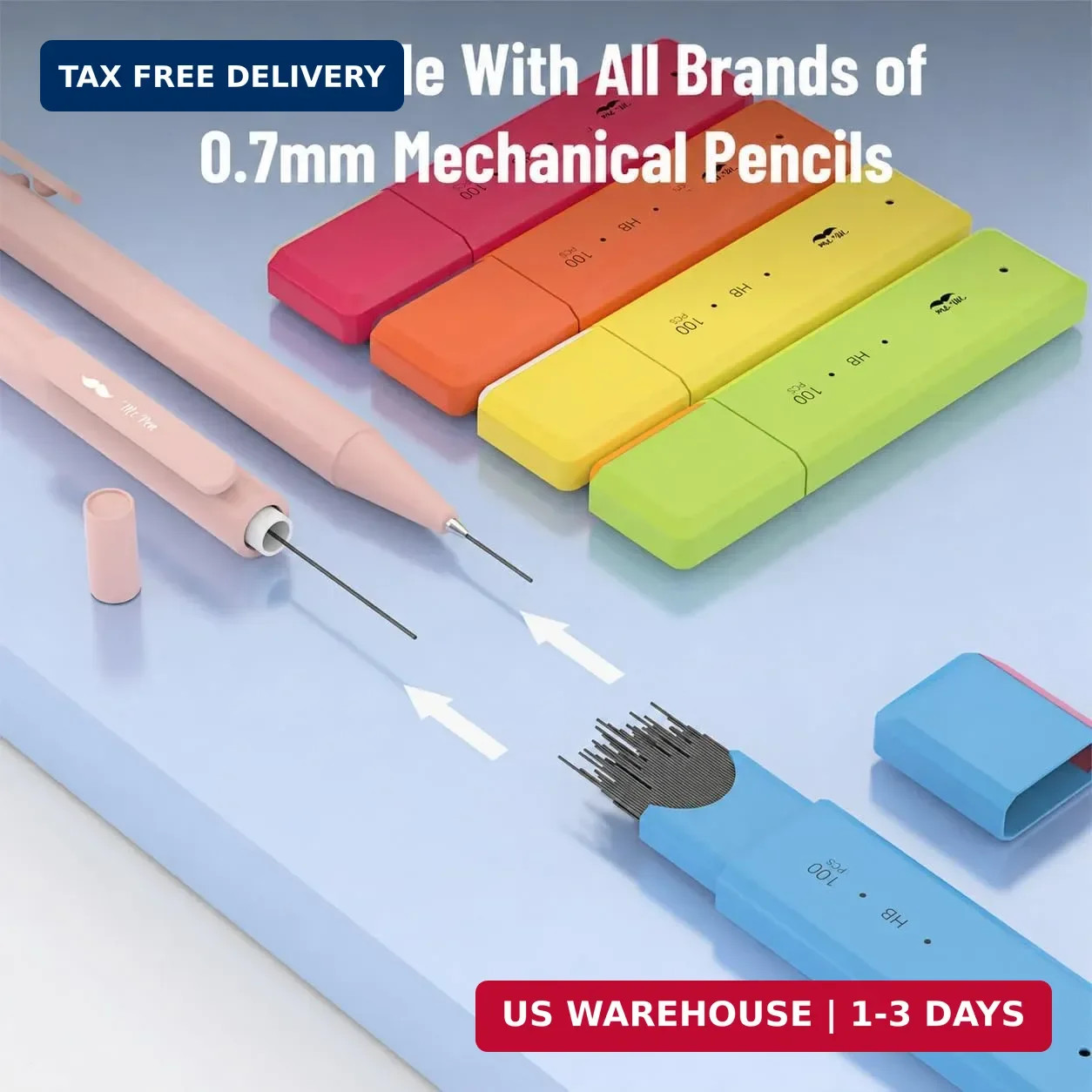 Mr. Pen- 0.7 mm Lead Refills for Mechanical Pencils, 5 Pack, 500 pcs (100 per Tu