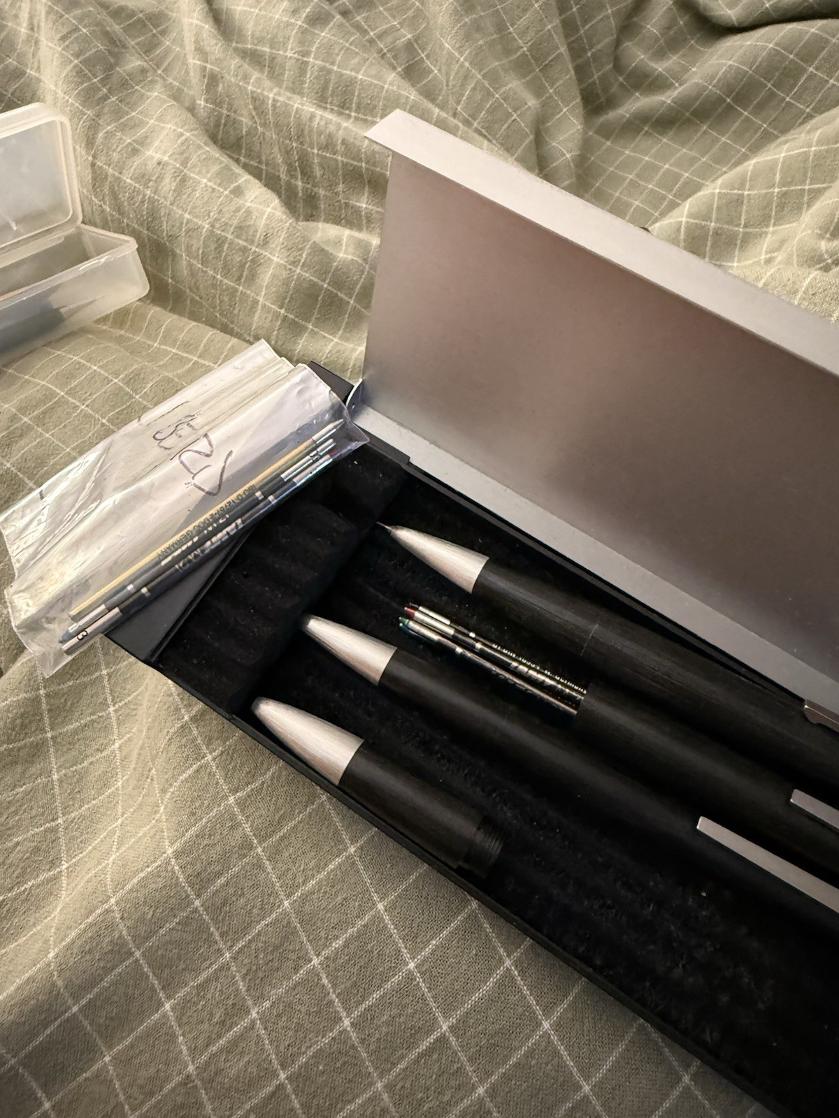 LAMY 3 Piece Writing Set. Ballpoint Pen. Mechanical Pencil. 4 Color Pen. Box.
