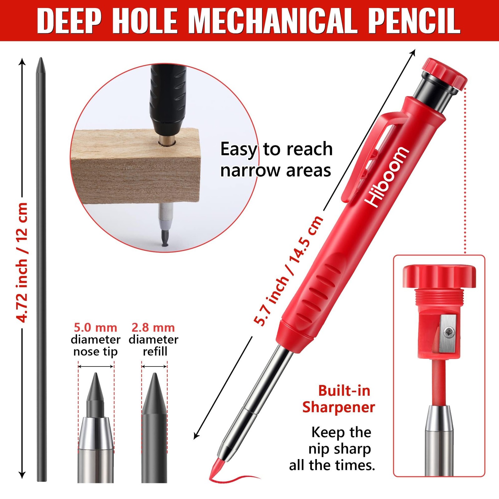 Hiboom 3 Pack Solid Carpenter Pencils with 21 Piece Set, Gray,Red,Yellow