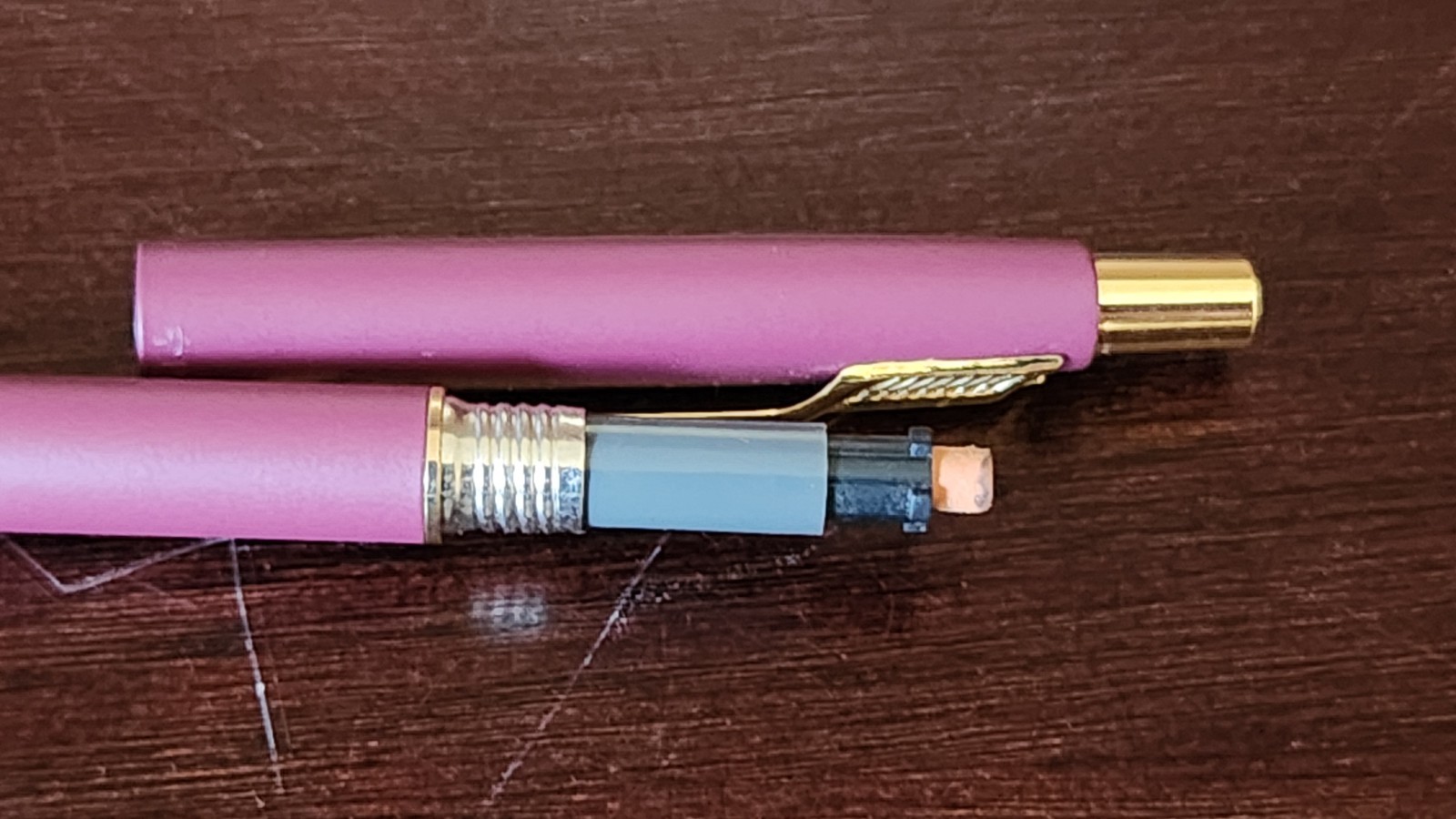Parker Pen + Pencil Set Classic Maroon & Gold Pencil , Silver Pen With Case