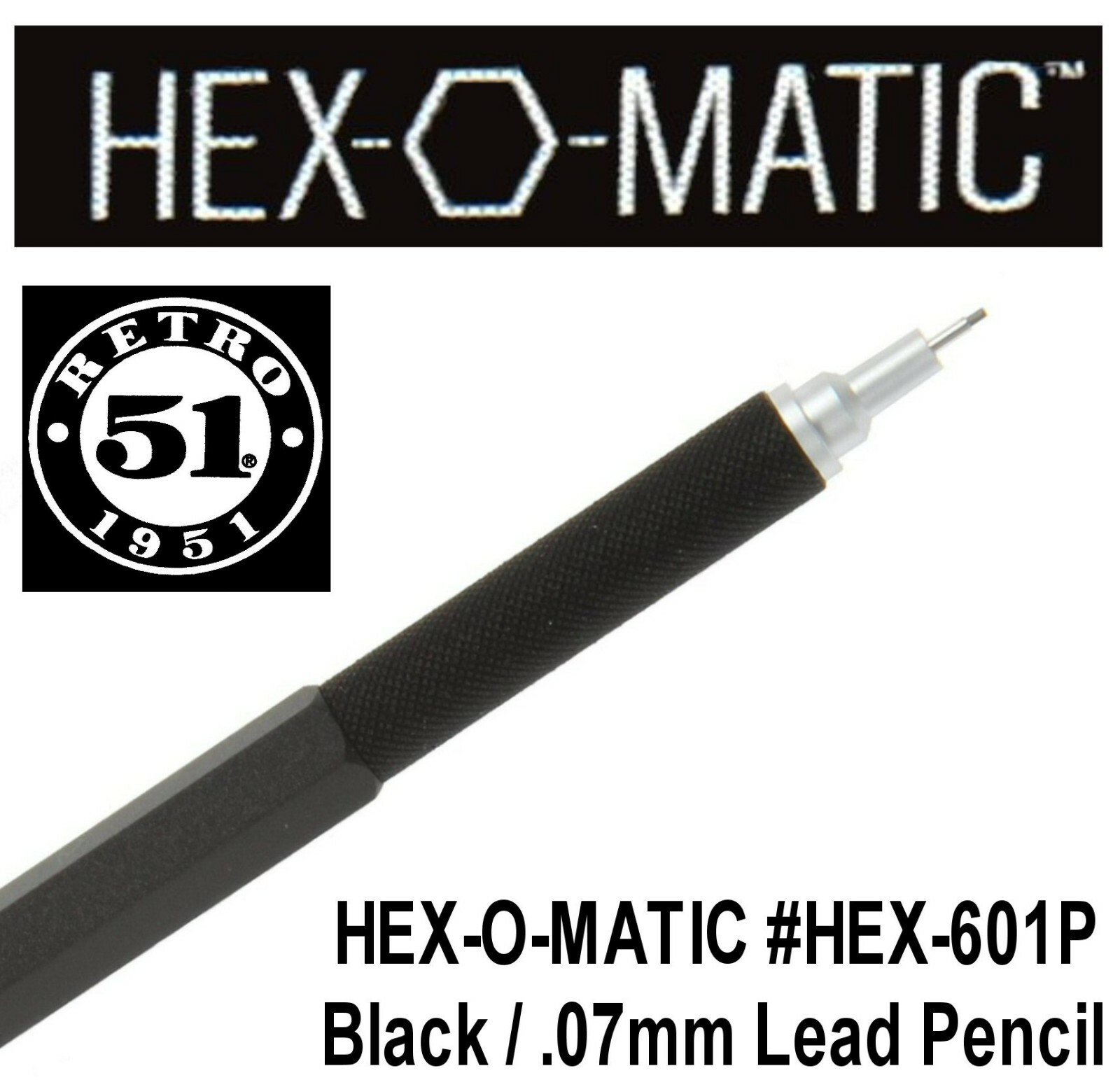 Retro 51 / Hex-o-matic Series Black 7mm Lead Pencil #HEX-601P