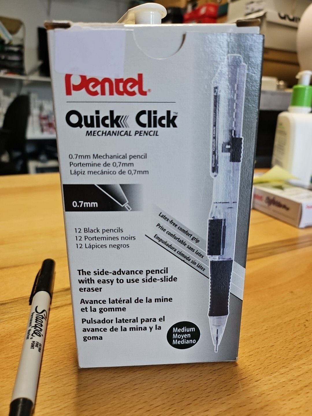 Pentel Quick Click Mechanical Pencil, (0.7mm), Medium, Black Barrel, Box of 12