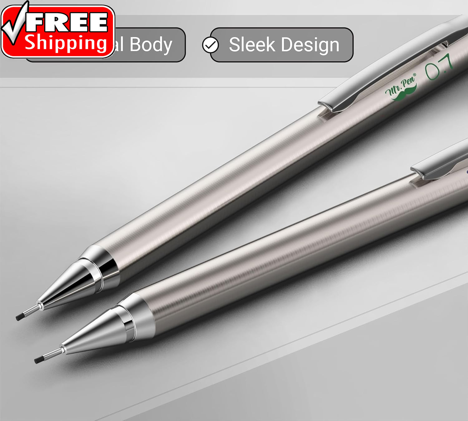 Metal Mechanical Pencil Set with Lead Refills & Erasers, 2 Pack, 0.7Mm, 4X Tubes
