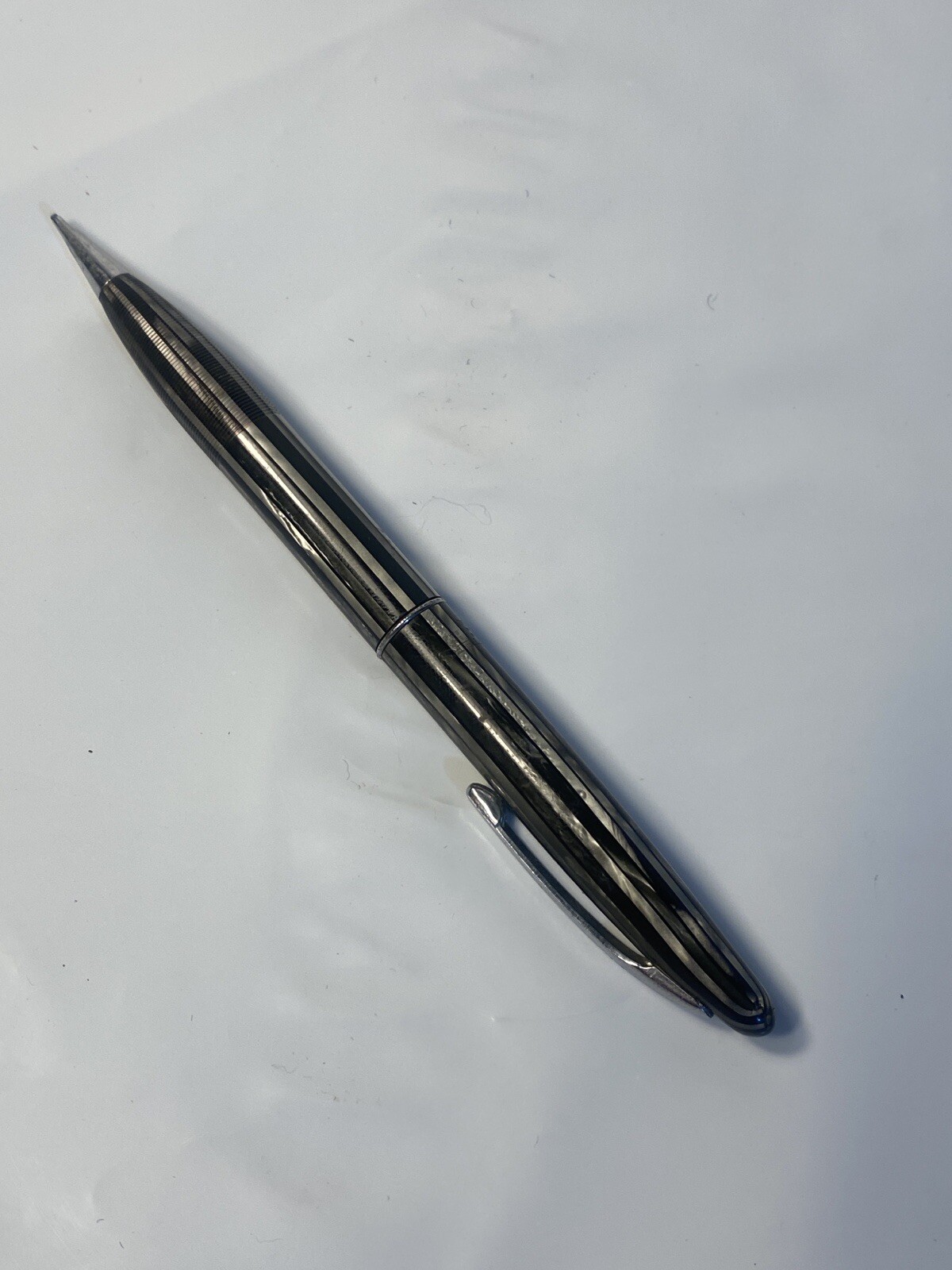 Sheaffer’s 250 Striated Silver Black Celluloid Sheaffer Mechanical Pencil Ribbed
