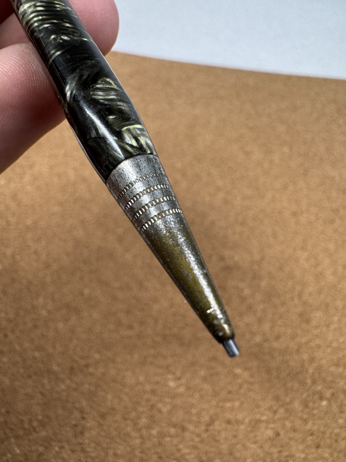 Antique Eversharp 4 Square Green Pattern Celluloid Mechanical Pencil Chrome Trim