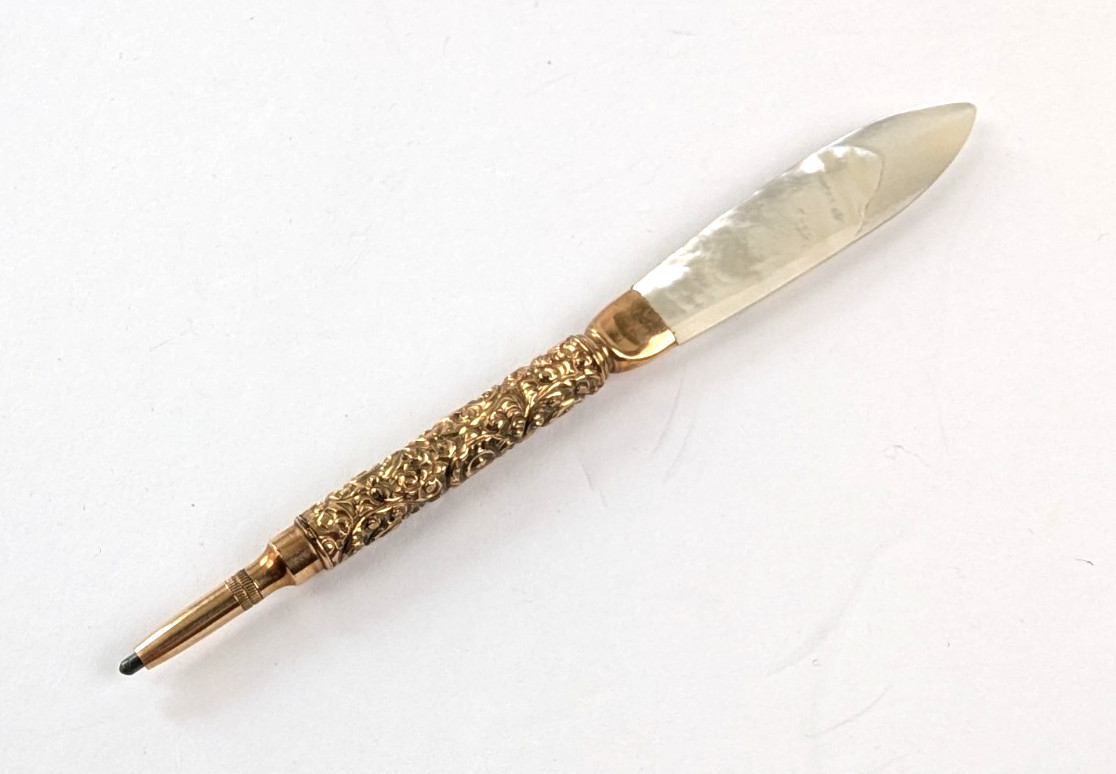 Victorian Rose Gold & MOP Ornate Mechanical Pencil Kaiser Wm der Grosse Works!