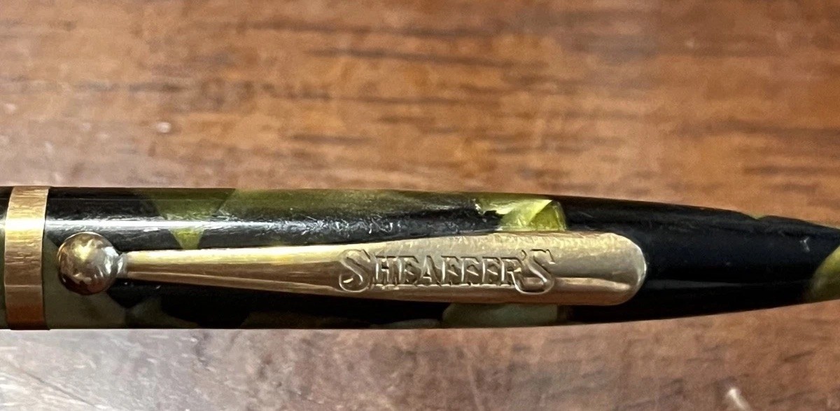 Vintage Sheaffer’s Balance Mechanical Pencil Green Marble Celluloid Art Deco 30s